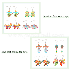 8 Pairs 8 Styles Cactus & Avocado & Horse Acrylic Dangle Earrings&nbsp;EJEW-AN0001-38