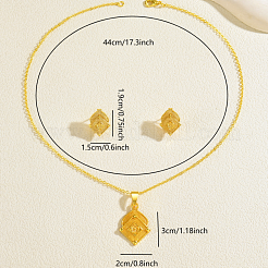 Brass Rhombus with Flower Pendant Necklace & Stud Earrings Sets for Women&nbsp;IE5551