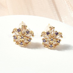 Snowflake Brass Micro Pave Cubic Zirconia Stud Earrings&nbsp;EJEW-Z152-02G-01