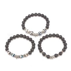 3Pcs 3 Style Natural Lava Rock & Tibetan Agate Stretch Bracelet with Alloy Tube Beaded&nbsp;BJEW-JB08322