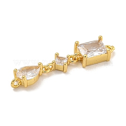 Rack Plating Brass Clear Cubic Zirconia Rectangle & Rhombus & Teardrop Connector Charms&nbsp;KK-C074-20G