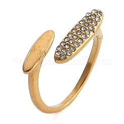 Oval 304 Stainless Steel Rhinestone Open Cuff Ring for Women&nbsp;RJEW-Z076-01G