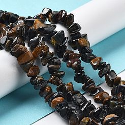 Natural Yellow Blue Tiger Eye(Dyed & Heated) Chip Beads Strands&nbsp;G-M205-03A