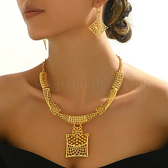 Vintage Alloy Hollow Square Pendant Necklace & Earrings Sets for Women&nbsp;OH7924