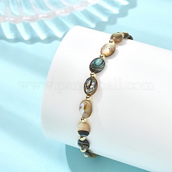 Natural Paua Shell & Brass Beaded Bracelets for Women&nbsp;BJEW-JB13708