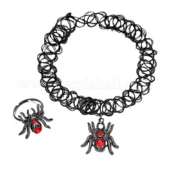 Halloween Spider Alloy & Rhinestone & Plastic Pendant Necklaces & Stud Earrings & Rings Sets&nbsp;FS-WGEFA74-01