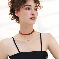 Alloy Resin Sun Pendant Single Face Dark Red Velvet Ribbon & Brass Chain Double Layered Choker Necklaces&nbsp;NJEW-TAC0039