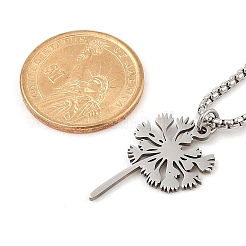 201 Stainless Steel Laser Cut Dandelion Pendant Box Chain Necklaces for Women&nbsp;NJEW-Q004-07P