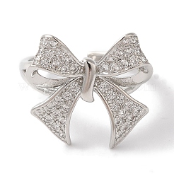 Bowknot Brass Micro Pave Clear Cubic Zirconia Open Cuff Rings for Women&nbsp;LS-RJEW-C098-11P