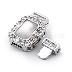 Rectangle Brass Micro Pave Clear Cubic Zirconia Box Clasps&nbsp;KK-G505-36P-02