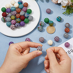 70Pcs 14 Colors Round with Tartan Pattern Good Grade Silicone Focal Beads&nbsp;SIL-HS0001-12