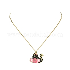 Halloween Theme Alloy Enamel Cat Pendant Necklace with 304 Stainless Steel Cable Chains&nbsp;NJEW-JN04371