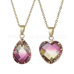 2Pcs 2 Styles Teardrop Heart K9 Glass Imitation Tourmaline Pendant Necklaces Sets&nbsp;NJEW-JN05188-01