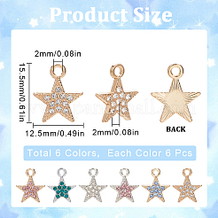 36Pcs 6 Colors Alloy Rhinestone Pendants&nbsp;RB-SC0001-16