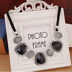 Exaggerated Alloy Glass Trapezoid Oval Statement Bib Necklaces for Women&nbsp;WG667FB-02