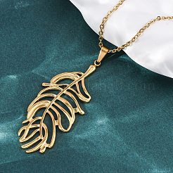 304 Stainless Steel Leaf Pendant Necklaces&nbsp;NJEW-H059-29A-G