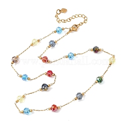 304 Stainless Steel with Faceted Round Glass Bead Cable Chain Necklaces for Women&nbsp;NJEW-G190-02G