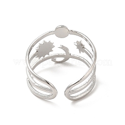 Tarnish Resistant Star & Moon & Sun 304 Stainless Steel Open Cuff Ring Findings&nbsp;STAS-E066-10P