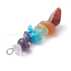 6Pcs Mixed Gemstone Chip Beaded Pendants Set&nbsp;PALLOY-JF02769-01