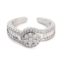 Rack Plating Brass Micro Pave Cubic Zirconia Round Open Cuff Rings for Women&nbsp;RJEW-C080-07P
