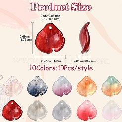 100Pcs 10 Colors Transparent Glass Petal Pendants&nbsp;GLAA-FS0002-71