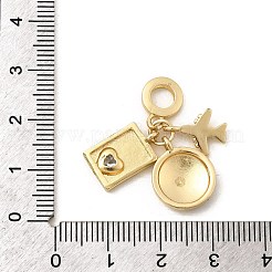 Brass Enamel Airplane & Earth & Passport European Dangle Charms&nbsp;KK-M309-18G-02