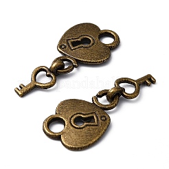 Tibetan Style Padlock and Key Alloy Pendants&nbsp;TIBEP-A11221-AB-NR
