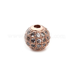 Round Brass Micro Pave Cubic Zirconia Beads&nbsp;ZIRC-N016-01RG-8mm