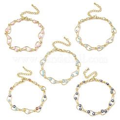 Brass Enamel Flat Round Evil Eye Link Chain Bracelets for Women&nbsp;BJEW-G764-01G