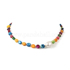 Dyed Natural Shell Nuggets & Shell Pearl Beaded Necklaces&nbsp;NJEW-JN06394