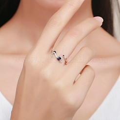 Anti-Tarnish Rhodium Plated 925 Sterling Silver Cuff Finger Rings&nbsp;RJEW-FF0009-01P