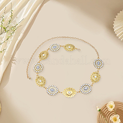 1Pc Alloy Oval with Flower Link Chain Waist Belly Chains for Women&nbsp;AJEW-GF0013-42