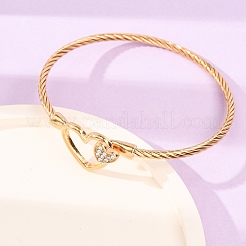 304 Stainless Steel Crystal Rhinestone Heart Cuff Bangles for Women&nbsp;SA-CBA2192-06G
