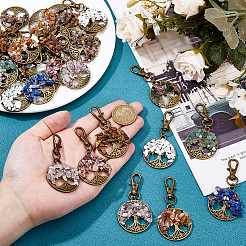 36Pcs 9 Styles Flat Round with Tree of Life Natural Gemstone Chips Pendant Decorations&nbsp;HJEW-FH00052