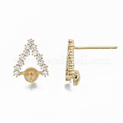 Brass Micro Pave Clear Cubic Zirconia Earring Findings&nbsp;KK-S356-126G-NF