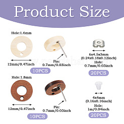 20Pcs 2 Styles Donut Shape Natural Ash Wood Stud Earring Findings&nbsp;EJEW-TA0001-35