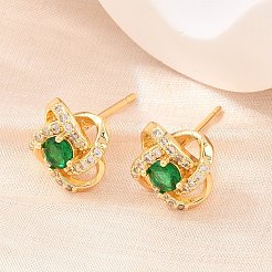 Brass Micro Pave Cubic Zirconia Stud Earrings for Women&nbsp;KK-A305-10G-02