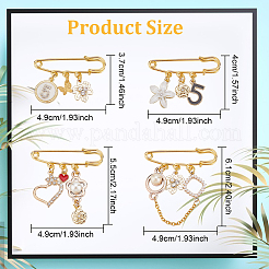 4Pcs 4 Style Flower & Heart & Number 5 Enamel Charms Safety Pin Brooches&nbsp;JEWB-BC0001-09