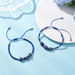 2Pcs Natural Lapis Lazuli & Glass Seed Beads Braided Bead Bracelets for Women&nbsp;BJEW-MZ00247-02