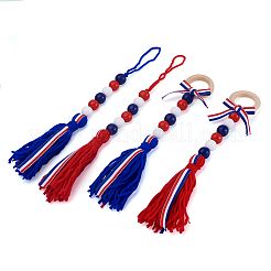 4Pcs 2 Style Independence Day Theme Wooden Ring & Woolen Yarn Tassels Pendant Decorations&nbsp;HJEW-CF0001-20