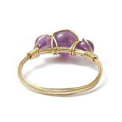 Natural Amethyst Round Braided Beaded Finger Ring&nbsp;RJEW-JR00550-04