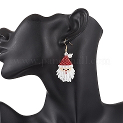 Glass Seed Beads Santa Claus Dangle Earrings&nbsp;EJEW-MZ00508