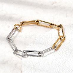 Two Tone 304 Stainless Steel Paperclip Chain Bracelets for Women&nbsp;BJEW-G786-01GP-02
