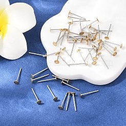 304 Stainless Steel Stud Earring Settings with Flat Round Brass Head&nbsp;X-STAS-R073-01