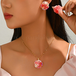 Iridescent Resin Rose Pendant Necklace & Stud Earrings Set for Women&nbsp;NZ6589