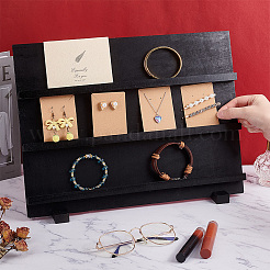 3-Tier Wooden Slant Back Jewelry Display Card Stands&nbsp;ODIS-WH0038-79A-02