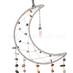 Mixed Gemstone Chips Beaded Moon Hanging Sun Catchers&nbsp;HJEW-M004-01