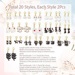 4Sets 2 Styles Cat Alloy Enamel Pendant Decorations&nbsp;HJEW-SC0002-15
