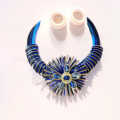 Flat Round with Flower Pattern Alloy with Aluminum Wire Wrapped Resin Pendant Necklaces & Dangle Earrings Sets&nbsp;FS-WGBBA49-01