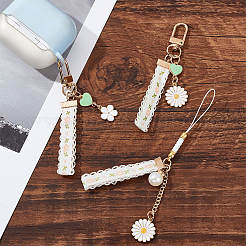 12Pcs 3 Style Alloy Enamel Mobile Straps Pearl Flower Lanyard Wrist&nbsp;KEYC-DR0001-12
